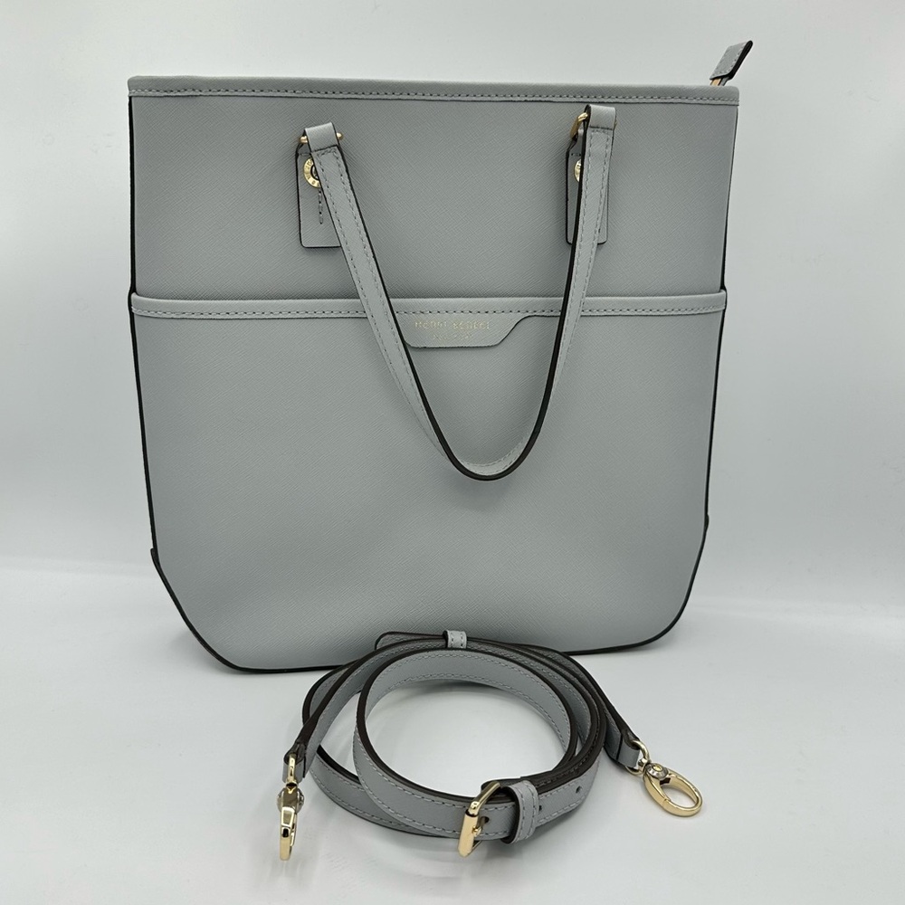 Henri Bendel West 57th Small Crossbody Tote Light Pale Blue Leather Hand Strap